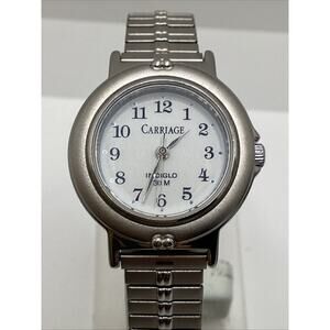 Carriage Indiglo By Timex Silver Tone Stretch Band Quartz Watch New Battery!